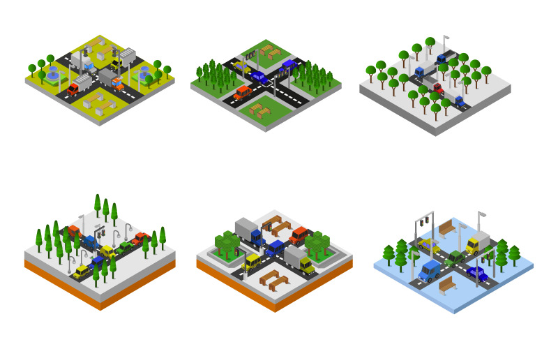 Isometric Road Crossing Set Vector