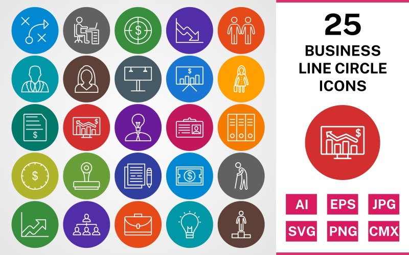 Набор иконок 25 Business LINE CIRCLE PACK