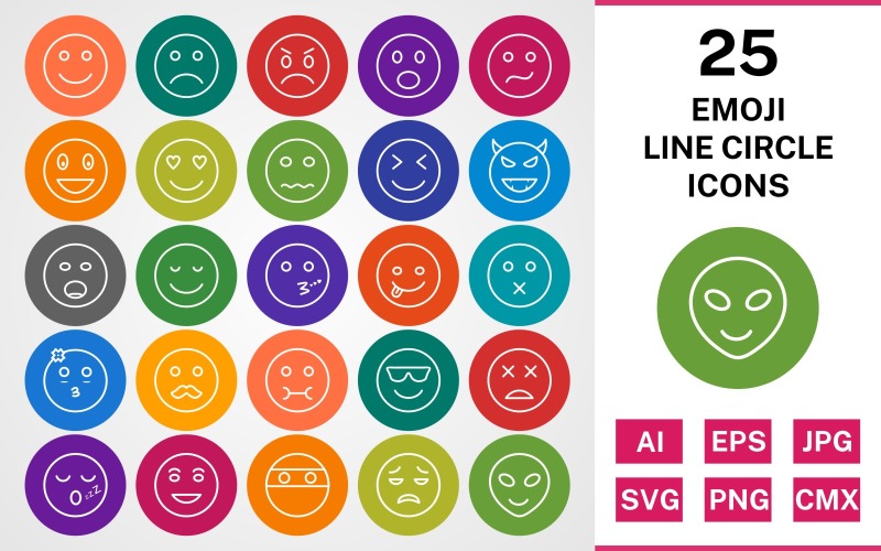 Набор иконок 25 EMOJI LINE CIRCLE PACK