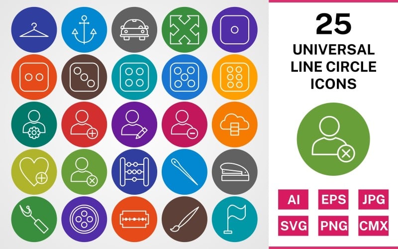 Набор иконок 25 UNIVERSAL LINE CIRCLE PACK