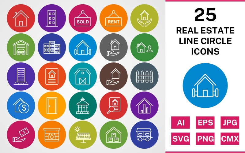 25 REAL ESTATE LINE CIRCLE PACK Ikonuppsättning