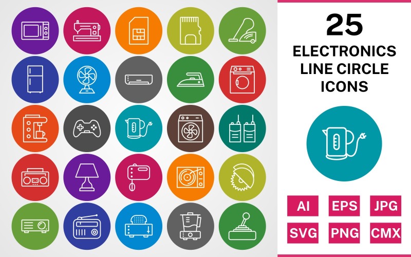 Sada ikon 25 ELEKTRONICKÝCH ZAŘÍZENÍ LINE CIRCLE PACK