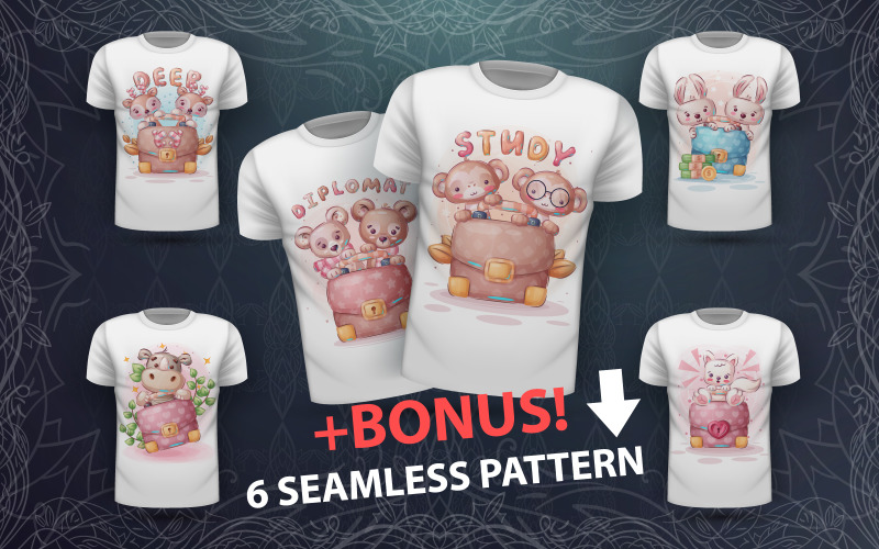 Download Иллюстрация "Set Cute Animal - Seamless Pattern - Illustration" / Set Cute Animal - Seamless Pattern - Illustration - Иллюстрация на тему графика diplomat,work,deer,rabbit,rhino,cat,kitty,bear,monkey,seamless,pattern,cartoon,character,characters,animal,animals,pet,cute,funny,pretty