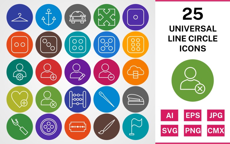 25 UNIVERSAL LINE CIRCLE PACK Ikonuppsättning