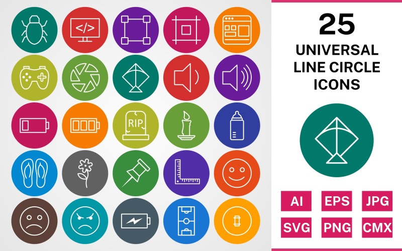 25 UNIVERSAL LINE CIRCLE PACK Ikonuppsättning