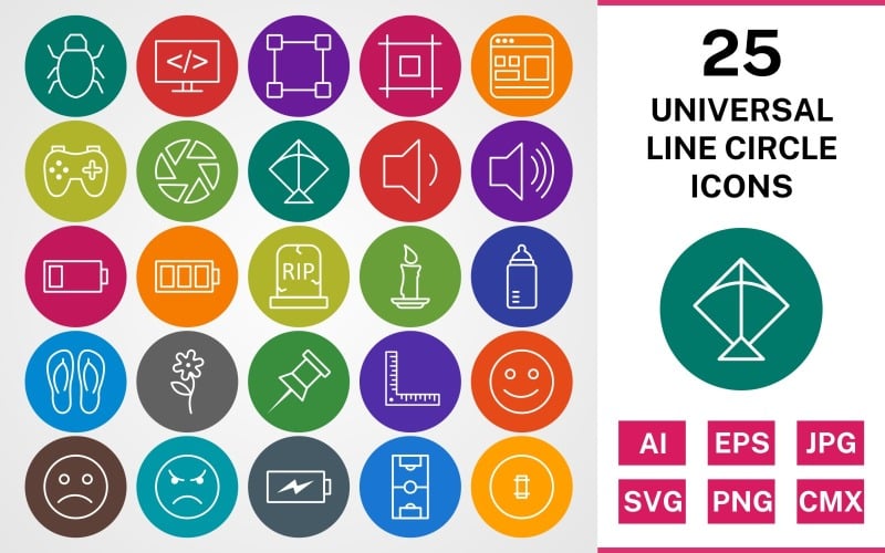 25 УНІВЕРСАЛЬНИЙ ЛІНІЙНИЙ КРУГ ПАКЕТ Набір іконок