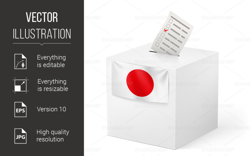 Download Vector "Ballot Box with Voicing Paper Japan - Vector Image" / Ballot Box with Voicing Paper Japan - Vector Image - Vector на тему графика ballot,box,voicing,japan,paper,with,flag,nation,election,isolated,white,poll,sign,sun,elector,political,government,democratic,duty,balloting