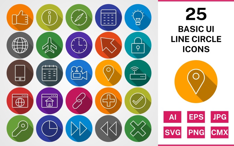 Download Набор иконок "25 BASIC UI LINE CIRCLE SHADOWED PACK Icon Set" / 25 BASIC UI LINE CIRCLE SHADOWED PACK Icon Set - Набор иконок на тему data set,file,icon,icons,linear,line,vector,sign,symbol,pictogram,circle,basic ui,globe,calender,cursor,wifi,add,valid,pie chart,inoformation