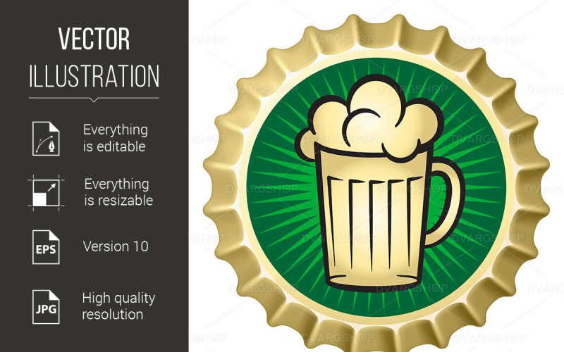 Download Vector "Beer Caps - Vector Image" / Beer Caps - Vector Image - Vector на тему графика beer,white,background,caps,cap,illustration,glass,cover,bar,aluminum,symbol,lid,macro,single,foam,fresh,brown,metal,circle,pint