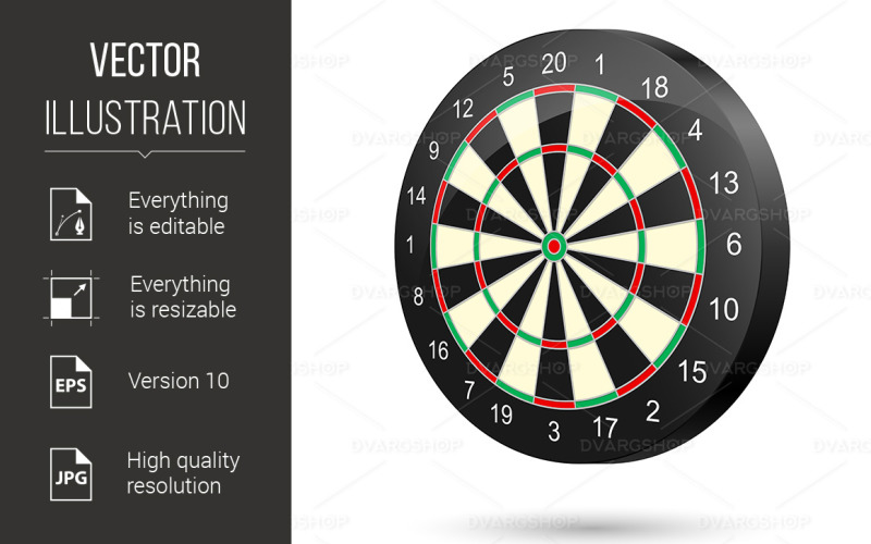 Download Vector "Dartboard - Vector Image" / Dartboard - Vector Image - Vector на тему графика dartboard,illustration,white,design,background,web,goal,isolated,point,number,idea,graphic,element,marketing,board,game,center,aiming,skill,shot