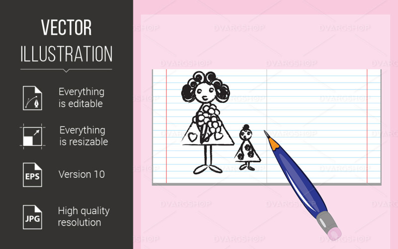 Download Vector "Drawing in a Notebook Mother\'s Day - Vector Image" / Drawing in a Notebook Mother\'s Day - Vector Image - Vector на тему графика drawing,day,illustration,mors,notebook,background,pink,design,pattern,celebration,mom,holiday,vector,happy,color,text,frame,present,red,clip