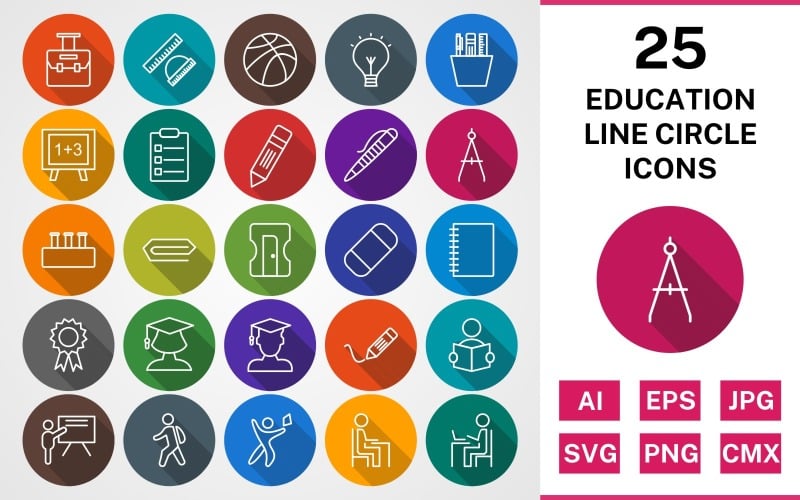 Download Набор иконок "25 EDUCATION LINE CIRCLE SHADOWED PACK Icon Set" / 25 EDUCATION LINE CIRCLE SHADOWED PACK Icon Set - Набор иконок на тему science set,file,icon,icons,linear,line,vector,sign,symbol,pictogram,circle,education,list,pen,bag,writing,teaching,reading,degree,using laptop