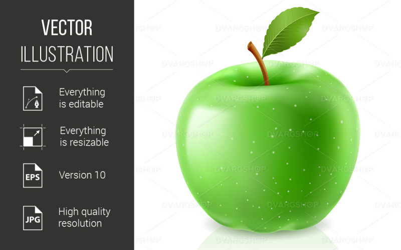 Download Vector "Green Apple - Vector Image" / Green Apple - Vector Image - Vector на тему графика apple,green,illustration,white,background,color,object,lifestyle,freshness,fresh,juice,vegetarian,closeup,nutrition,bright,clean,tasty,close,diet,eat