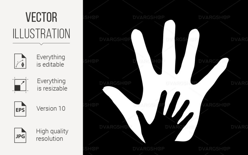 Download Vector "Helping Hand - Vector Image" / Helping Hand - Vector Image - Vector на тему графика help,assistance,cooperation,illustration,helping,palm,concept,helper,silhouette,attention,careful,rescue,kid,hope,assistant,harmony,toger,black,child,far