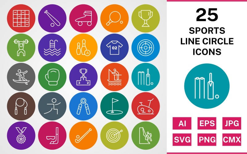 25 SPORT OCH SPEL LINE CIRCLE PACK Ikonuppsättning