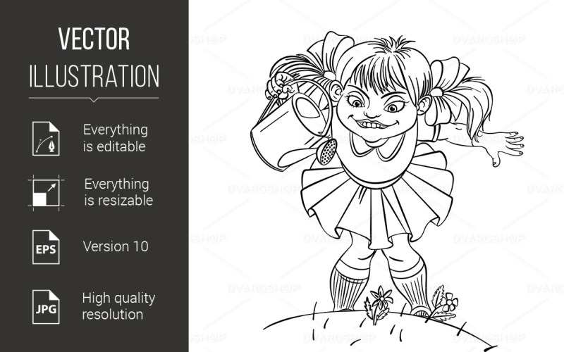 Download Vector "Little Girl with Watering Can - Vector Image" / Little Girl with Watering Can - Vector Image - Vector на тему графика girl,can,little,watering,with,aquarius,black,illustration,painting,care,people,garden,summer,bow,environment,formal,working,flower,spring,enjoyment