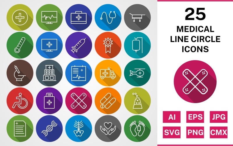 25 MEDICINSK LINE CIRCLE SHADOWED PACK Ikonuppsättning