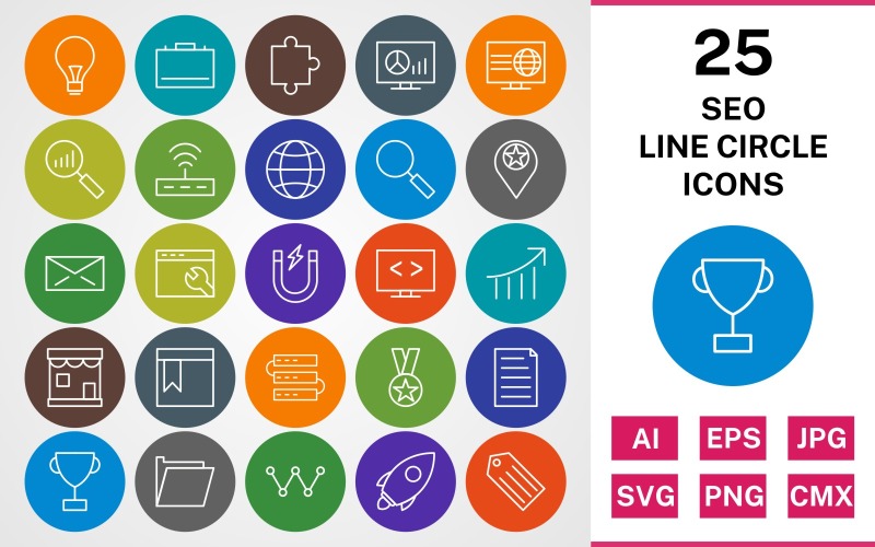 25 набір іконок кругової лінії SEO