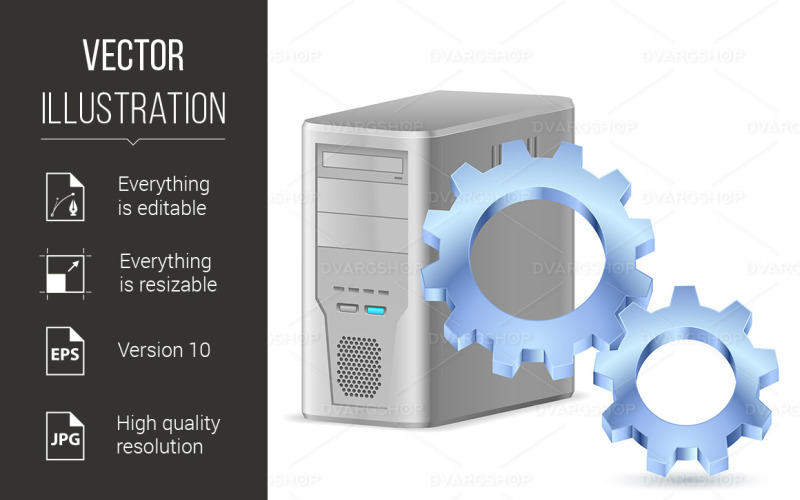 Ozubené kolo s počítačem - vektorový obrázek