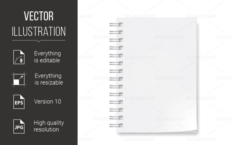 Download Vector "Realistic Notebook - Vector Image" / Realistic Notebook - Vector Image - Vector на тему графика notebook,white,dirty,connection,paper,illustrations,art,shadow,office,pad,planning,bonding,vector,computer,web,book,reminder,date,object,business