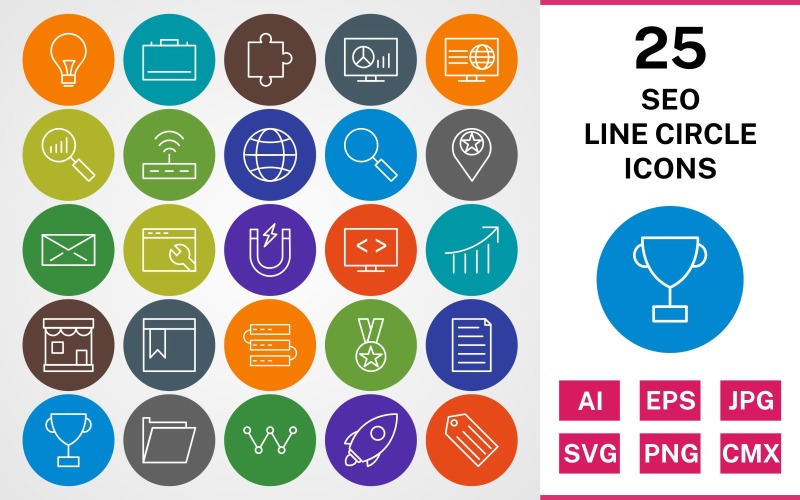 25 SEO LINE CIRCLE PACK Ikonuppsättning