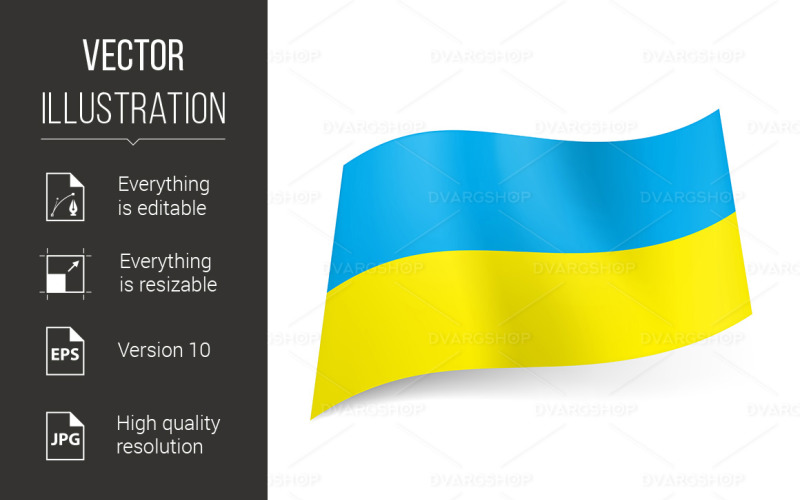 Государственный флаг Украины: синие и желтые горизонтальные полосы - векторное изображение