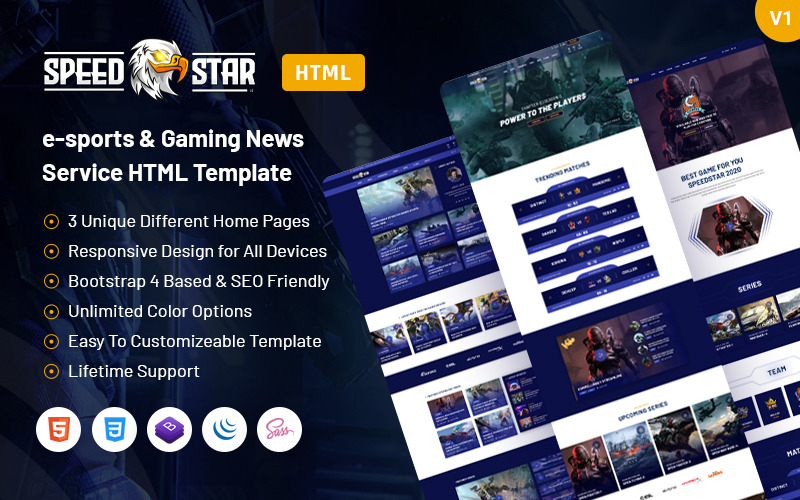 Speedstar - HTML-sjabloon voor online gaming eSports Clan Nieuwsportaal