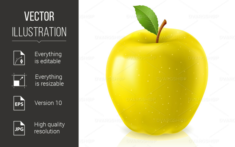 Download Vector "Yellow Apple - Vector Image" / Yellow Apple - Vector Image - Vector на тему графика yellow,apple,background,ripe,illustration,white,image,organic,green,health,object,stem,school,color,one,juicy,drawing,art,single,nobody