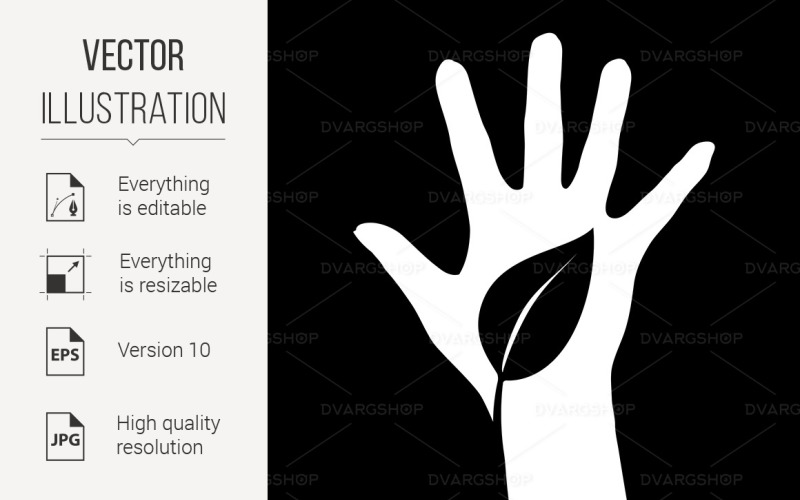 Download Vector "Hand and Leaf - Vector Image" / Hand and Leaf - Vector Image - Vector на тему графика leaf,silhouette,white,sign,nursing,protection,child,healthy,help,love,safe,ideas,vector,finger,teamwork,five,home,comfort,nurse