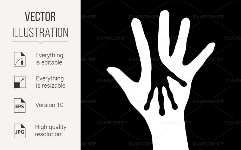 Download Vector "Human and Alien Hands Silhouette - Vector Image" / Human and Alien Hands Silhouette - Vector Image - Vector на тему графика silhouette,human,alien,white,five,ten,protection,family,icon,label,medicine,treatment,ideas,design,safe,child,isolated,nursing,black