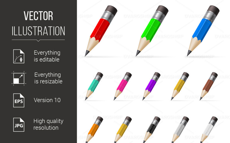 Sorban álló színes ceruzák - vektor kép