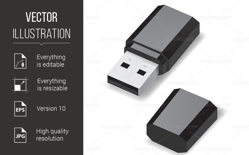 Download Vector "USB Flash Drive - Vector Image" / USB Flash Drive - Vector Image - Vector на тему графика usb,flash,drive,black,isolated,cap,removable,connect,mobile,work,icon,backup,accessory,storage,plastic,personal,hardware,data,disk,color
