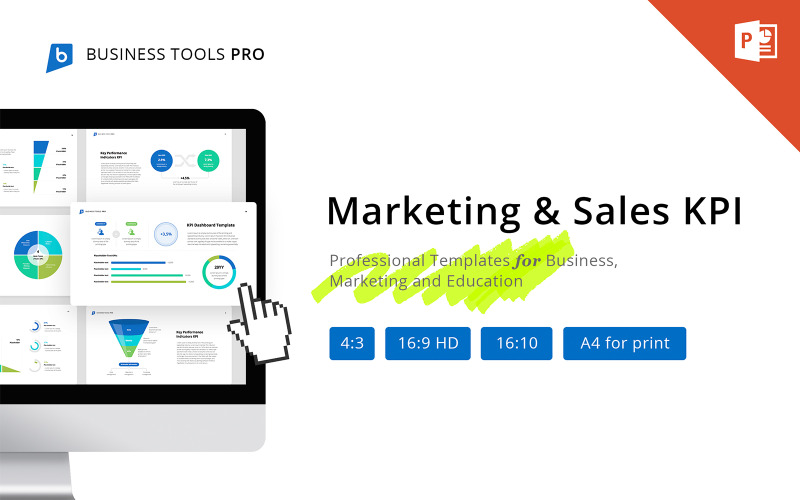 Modelo de KPI do PowerPoint de marketing e vendas
