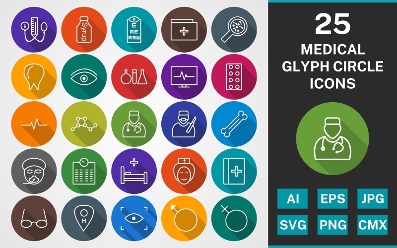 Набор иконок 25 MEDICAL GLYPH CIRCLE PACK
