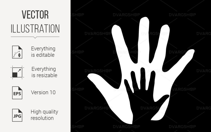 Black-and-White Illustration of Hand in Hand - Vector Image