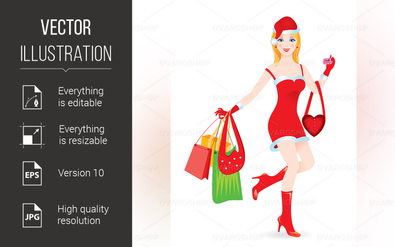 Download Vector "Christmas Girl - Vector Image" / Christmas Girl - Vector Image - Vector на тему графика christmas,girl,vector,shopping,white,dress,santa,young,sexy,sale,hat,portrait,adult,bag,commercial,model,beautiful,business,fashion,xmas