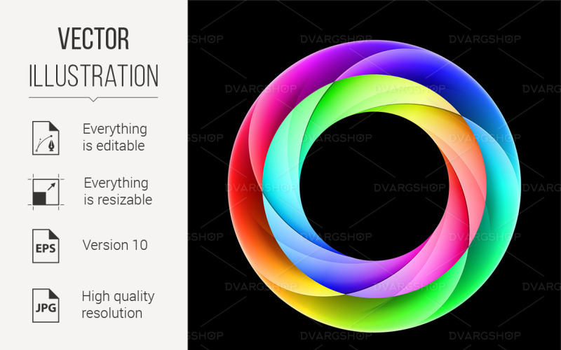 Download Vector "Colorful Ring - Vector Image" / Colorful Ring - Vector Image - Vector на тему графика ring,colorful,black,abstract,spiral,art,smooth,modern,fantasy,gradient,mosaic,rotation,abstraction,blend,wheel,bend,hole,loop,ornate,geometry