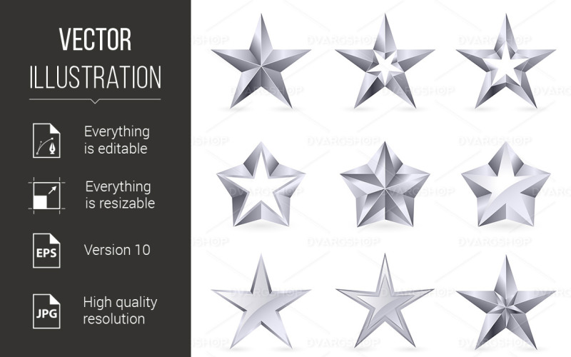 Download Vector "Different Types and Forms of Silver Stars - Vector Image" / Different Types and Forms of Silver Stars - Vector Image - Vector на тему графика silver,stars,forms,types,different,illustration,white,design,graphic,holiday,beautiful,shine,xmas,icon,decorative,single,success,christmas,elegant,luxury