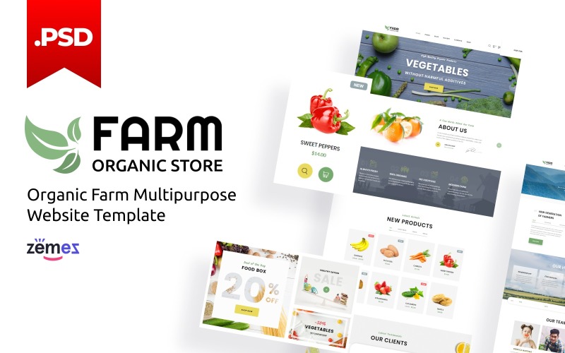 Farm - Organic Store Multipurpose HTML Responsive PSD Template №116430