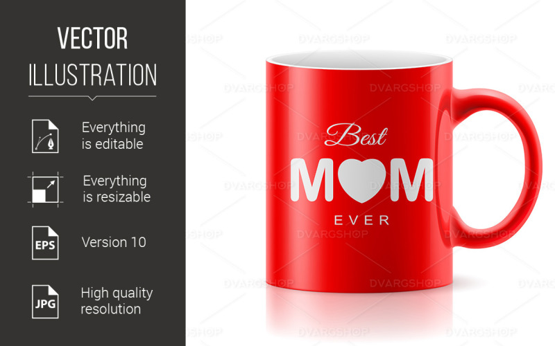 Download Vector "Red Mug - Vector Image" / Red Mug - Vector Image - Vector на тему графика mug,mom,best,red,cup,ever,white,mor,light,glitter,arts,china,dishware,shine,shadow,design,varnish,glow,glisten,illustrations
