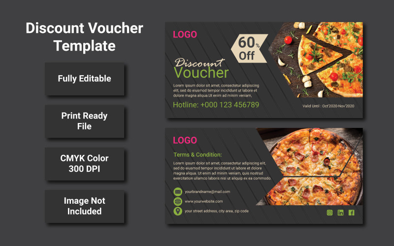Download Vector "Restaurant Discount Voucher Template - Vector Image" / Restaurant Discount Voucher Template - Vector Image - Vector на тему еда и ресторан spicy food,tag,graphic,ad,vector,creative,modern,template,voucher,food flyer,restaurant,layout,pizza,gift template,dinner,menu,promotion,delicious,delivery,design