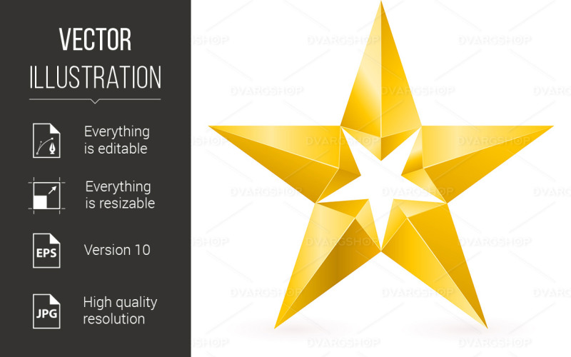 Download Vector "Shiny Gold Star - Vector Image" / Shiny Gold Star - Vector Image - Vector на тему графика shiny,gold,star,illustration,background,white,design,holiday,icon,new,isolated,five,glowing,textured,object,render,art,ornament,glass