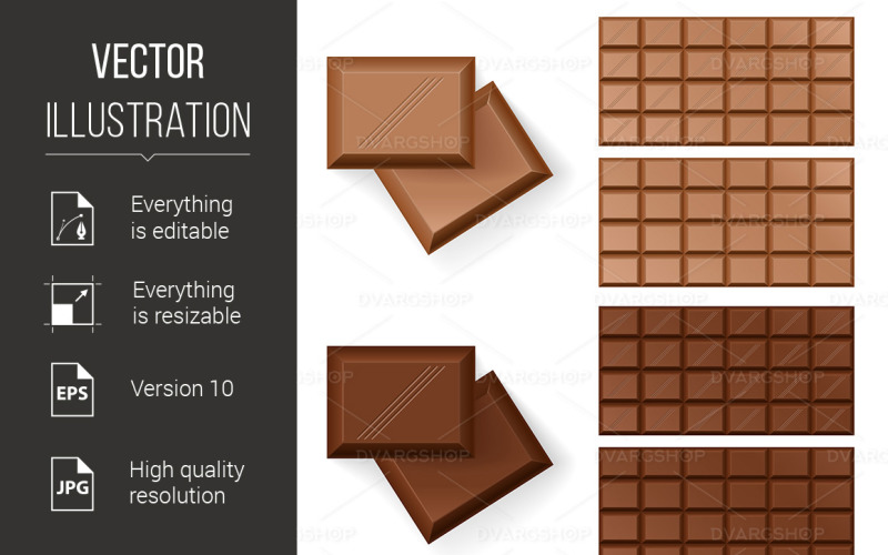 Download Vector "Chocolate Bars - Vector Image" / Chocolate Bars - Vector Image - Vector на тему графика background,bars,illustration,chocolate,bar,square,piece,block,milk,white,dark,slice,pattern,view,isolated,business,cooking,sweet,texture,delicious