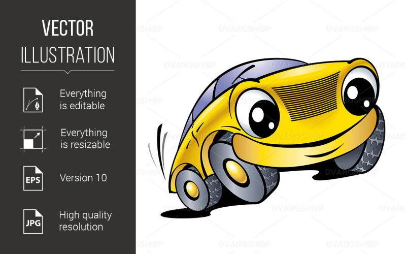Coche amarillo divertido - imagen vectorial