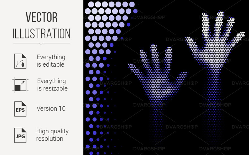 Download Vector "Halftone Hands Silhouette - Vector Image" / Halftone Hands Silhouette - Vector Image - Vector на тему графика halftone,silhouette,background,style,help,fright,circle,mystery,stop,ghost,depressed,lonely,horror,frustrate,psycho,afraid,black,stress,desperation,light
