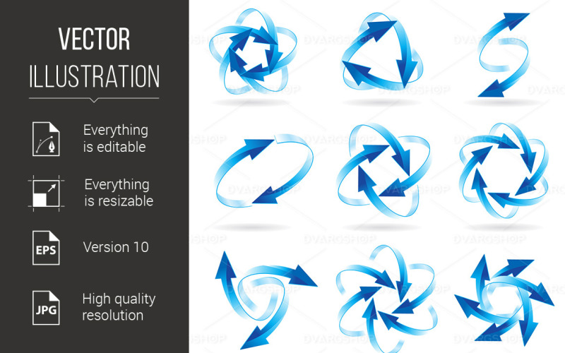 Download Vector "Set of Arrow Circles - Vector Image" / Set of Arrow Circles - Vector Image - Vector на тему графика set,arrow,circles,isolated,blue,scheme,collection,shiny,slice,icon,spinning,movement,element,dimensional,turn,decoration,circle,ring,chart,shape