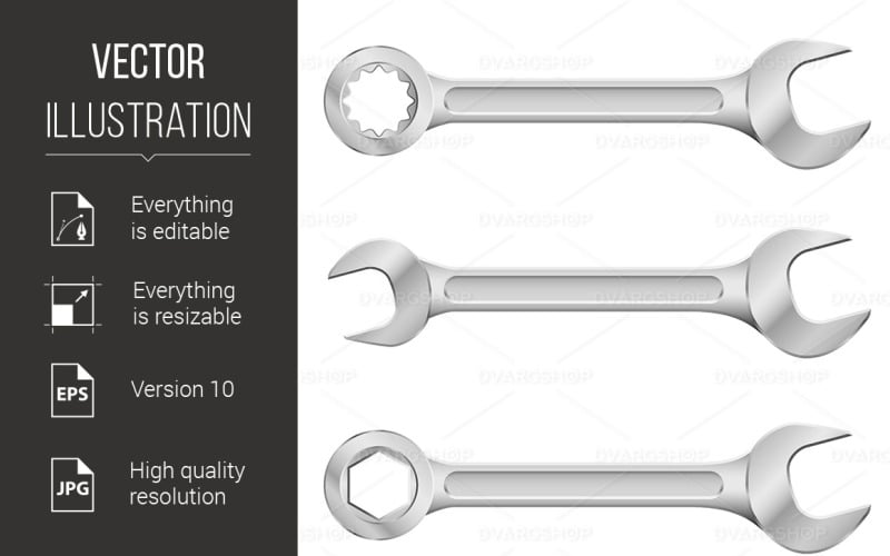 Download Vector "Steel Spanners - Vector Image" / Steel Spanners - Vector Image - Vector на тему графика steel,design,white,spanners,background,wrench,spanner,vector,mechanic,tool,key,isolated,metal,nut,screw,detail,equipment,tighten,industrial,utensil