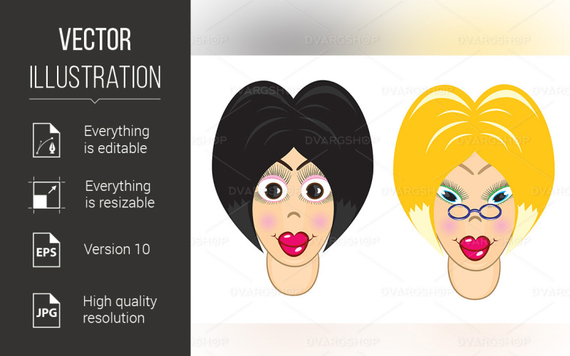 Download Vector "The Blonde and the Brunette - Vector Image" / The Blonde and the Brunette - Vector Image - Vector на тему графика blonde,brunette,young,white,beautiful,pink,women,blond,female,vintage,healthy,isolated,smile,latin,model,fashion,people,happiness,natural,attractive