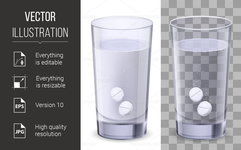 Vaso de agua y pastillas - Imagen vectorial