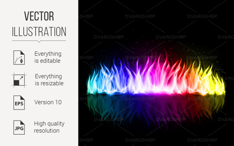 Download Vector "Wall of Fire - Vector Image" / Wall of Fire - Vector Image - Vector на тему графика wall,fire,abstract,background,rainbow,black,reflection,motion,danger,energy,symbol,campfire,element,wildfire,inferno,dangerous,hell,explosion,art,fiery